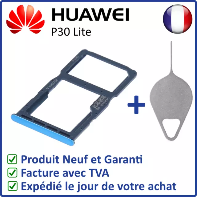 Tiroir Support Carte Double Sim Microsd Du Huawei P30 Lite Bleu + Outil