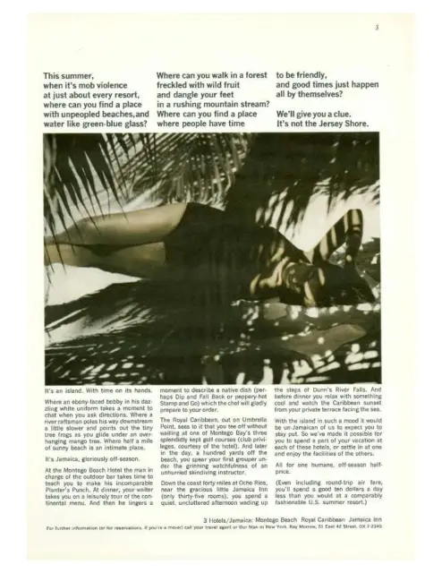 1964 3 Hotels Jamica Travel PRINT AD Montego Beaches Jamaica Inn Royal Caribbean