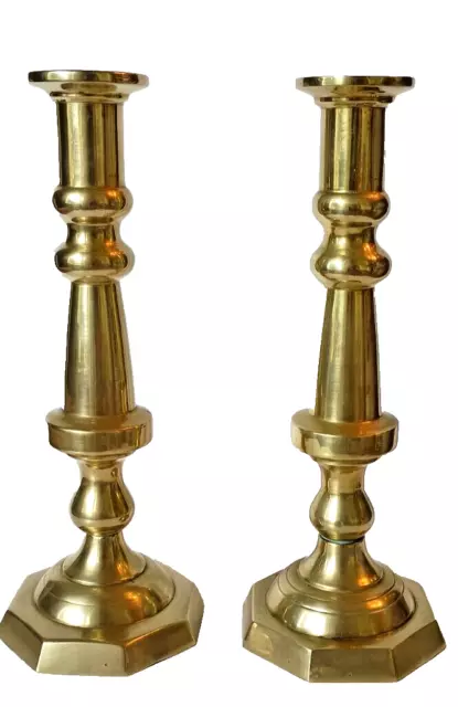 Vintage Pair of Large Footed Brass Candlesticks-Heavy 11”H X 4"W, unmarked