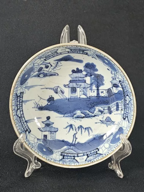 An Antique Early 19thC Chinese Blue and White Hand Painted Saucer