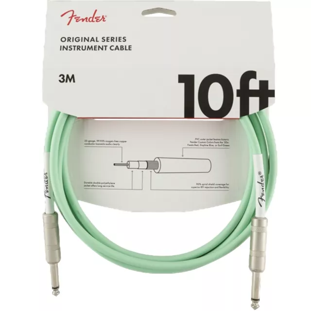 Fender Official Original Series 10ft Jack - Instrument Guitar Cable - Surf Green