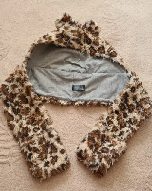 Next Girls Animal Print Fluffy Hat/Scarf 2 in 1 Combo Age 7-10 years L@@K