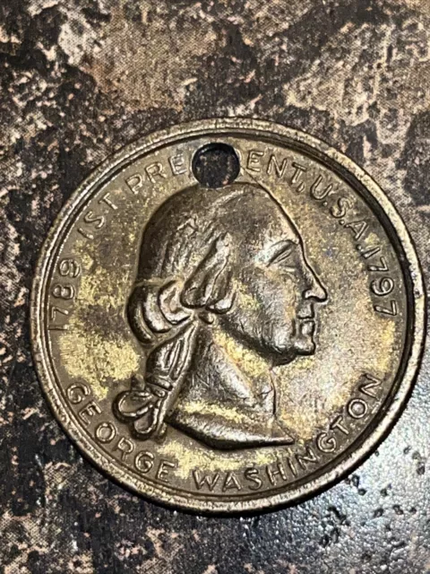 Vtg George Washington Coin 1St President U.s.a. 1789-1797 Medal Token Holed 1"