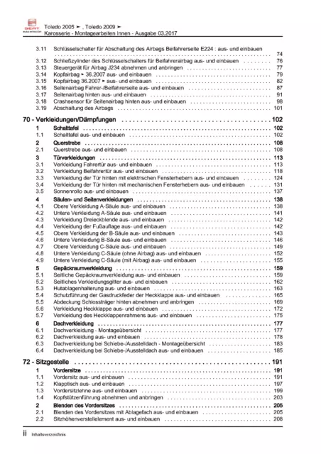 Seat Toledo 3 (2004-2009) Reparaturleitfaden Karosserie Montagearbeiten Innen 3