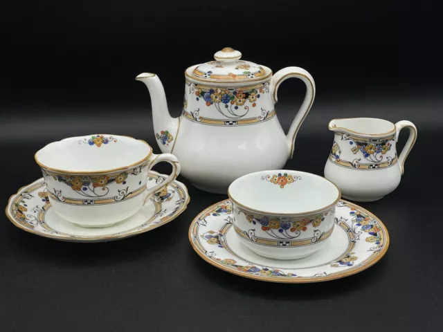 ROYAL DOULTON 1920s Art Deco Tea Set Floral Flowers Hand Painted Enameled