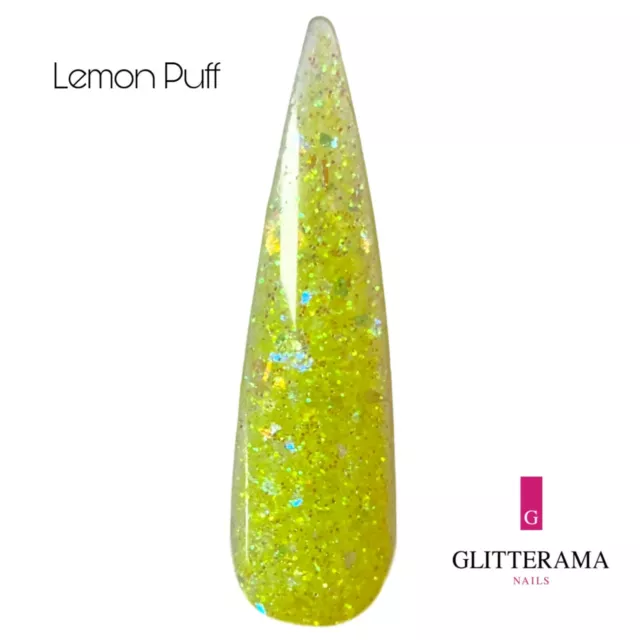 LEMON PUFF Coloured glitter acrylic powder Glitterama Nails neon yellow bright