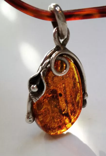 Genuine Baltic Amber 925 Sterling Silver Pendant 1 3/4" (Stone 30mm x 19mm) NEW