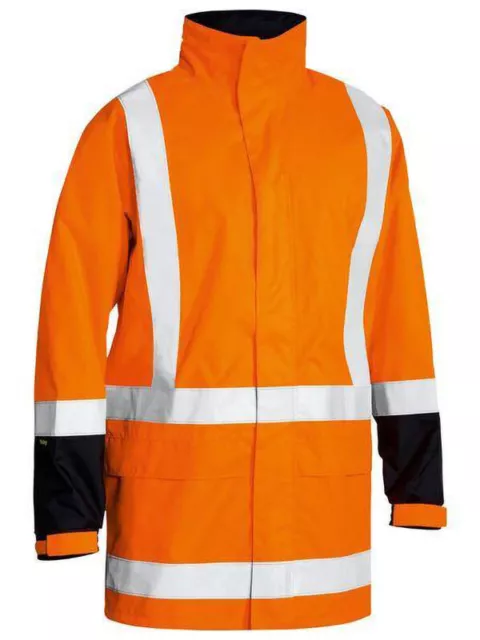 Bisley Taped Hi Vis Rain Shell Jacket Safety Tradie Workwear Wet Weather HiVis