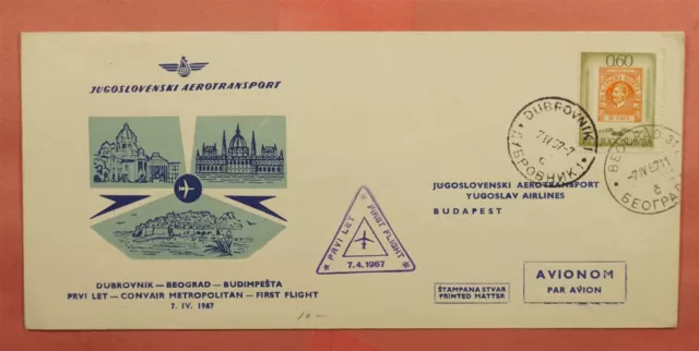 Dr Who 1967 Yugoslavia Jat First Flight Beograd To Budapest 96230 96230