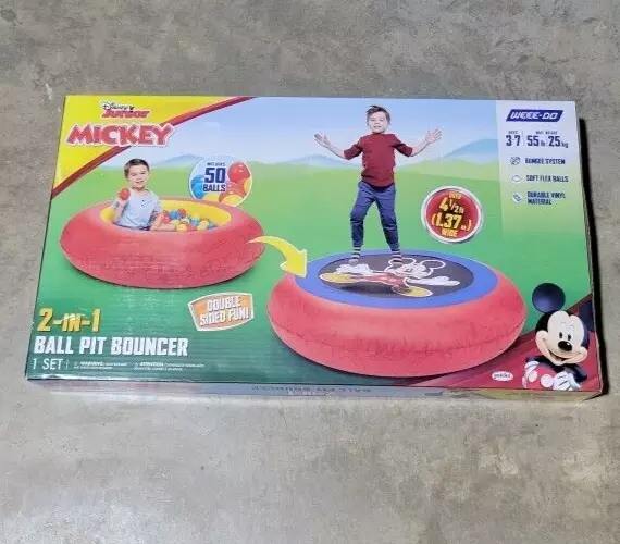 Disney Mickey Bouncer and Ball Pit, 2-in-1 + 50 Balls ➔ Kids, Boys, Girls  55 lb