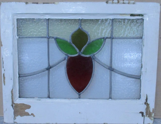 OLD ENGLISH LEADED STAINED GLASS WINDOW Abstract Floral 21" x 16.5"