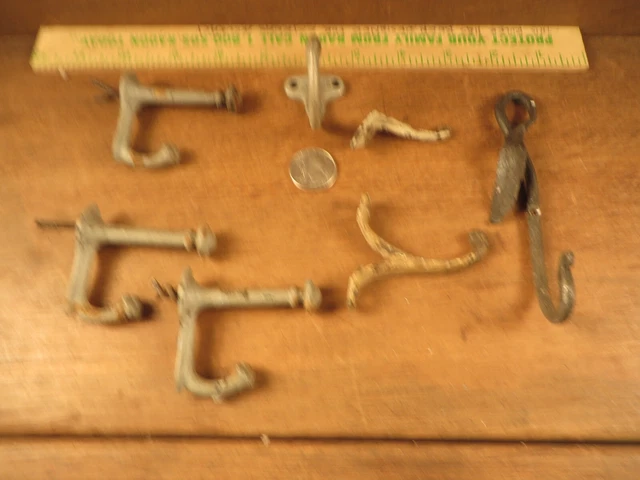 Vintage Odd Lot of 7 Old Coat Hooks School Farmhouse Rustic Paint 1900’s