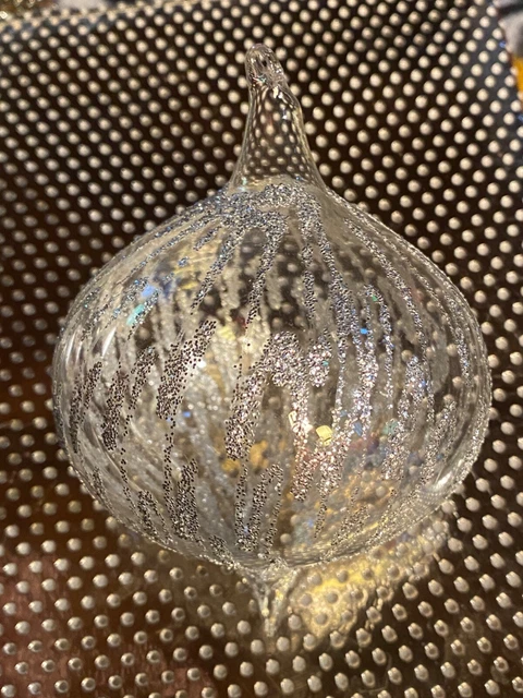 Clear Glass Silver Glitter Christmas Ornament Round Drop Glass 3"