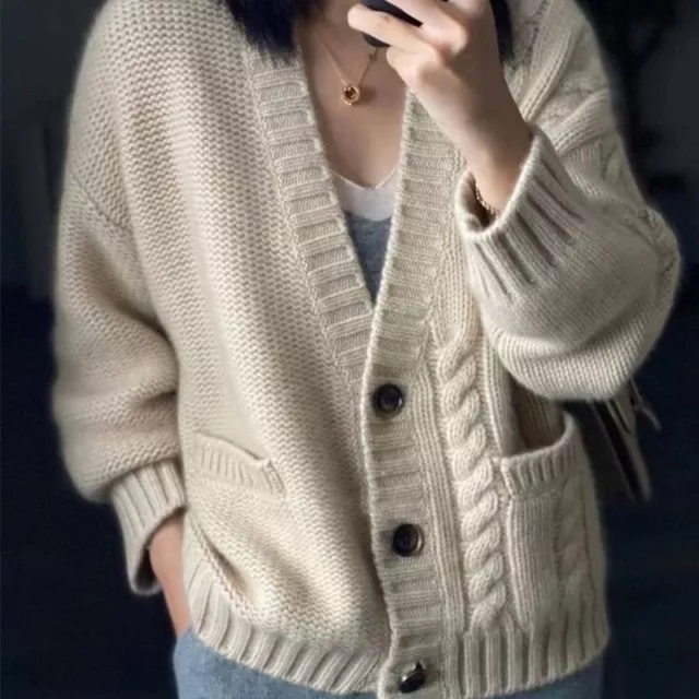 Thick Loose V-Neck Cardigan Fashionable Winter Warm High-End Cardigans For Women