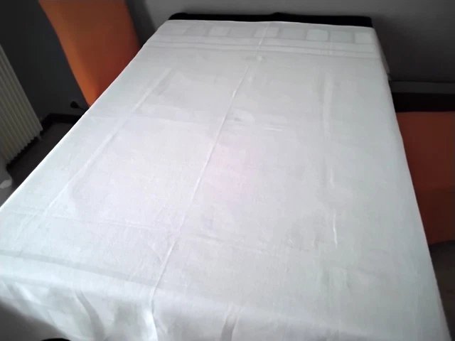 Nappe Ancienne En Lin Blanc - 100% Lin, Carrée 90 Cm (36"), Vintage