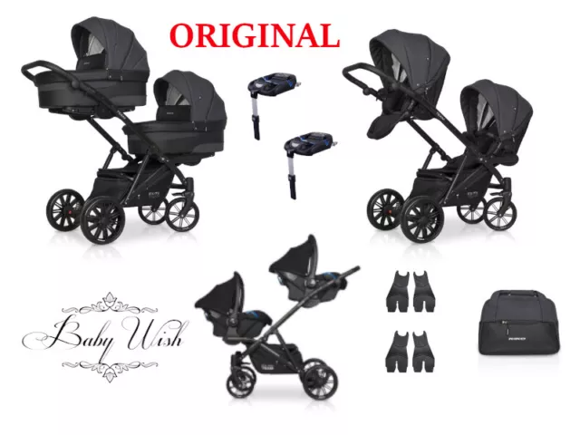 RIKO TEAM BABY TWIN PRAM 2in1, 3in1 CARRYCOT + PUSHCHAIR + CAR SEAT+ ISOFIX BASE