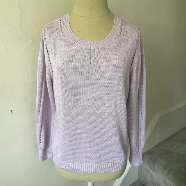 Cotton By Autumn Cashmere Loose Cropped Crew Pointelle-Knit Cotton Sweater NWT S