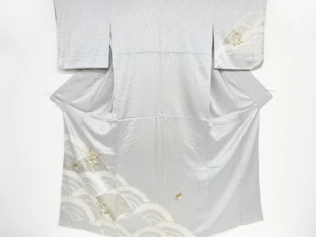 39833# Japanese Kimono / Antique Kimono / Embroidery / Shibori / Boat & Autu