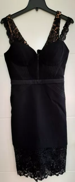 Three Floor Black Ladies Floral Lace Summer Midi Sleeveless V Ne Dress Size 8-10