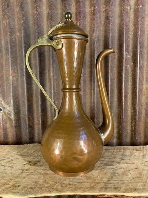 Antique 1900s Russian Hammered Copper, Teapot, Water Pitcher with Lid