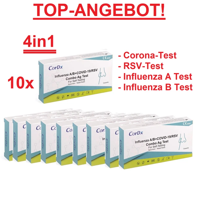 10x 4in1 Antigen Combi Laien Test CorDx RSV Viren Corona COVID-19 Influenza A +B