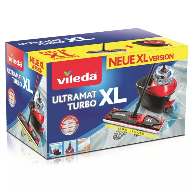 VILEDA ULTRAMAT TURBO XL Seau à tamis rotatif et vadrouille plate 42 cm