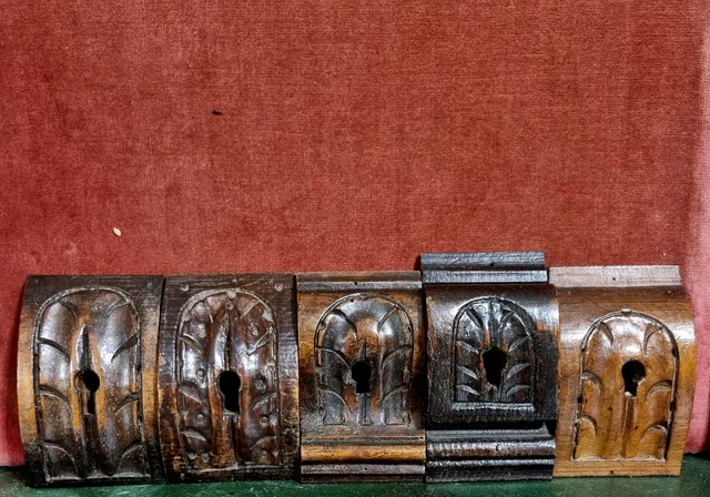 5 Acanthe leaf Escutcheons Key Hole carving Antique french architectural salvage