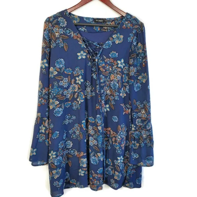 Blu Pepper Dress Womens Tunic Boho Hippie Bell Sleeve Floral Tie Front Large