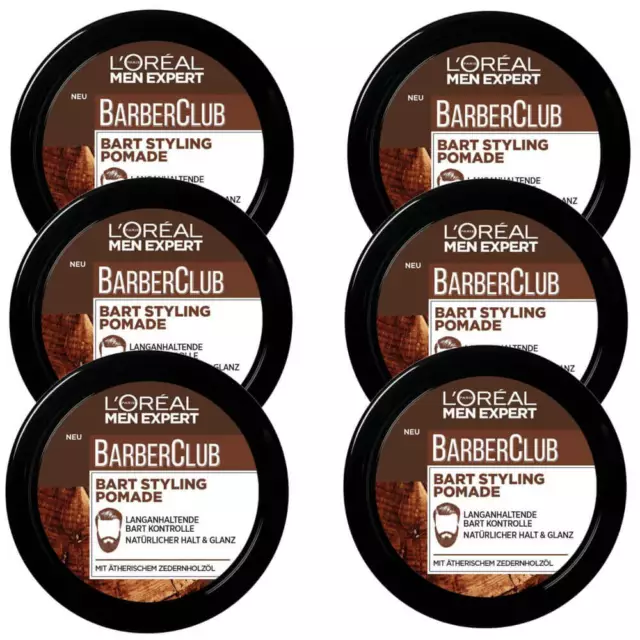 6x 75ml Loreal Men Expert Barber Club Bart Styling Pomade mit Zedernholzöl