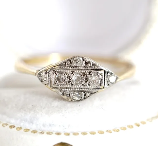 Antiker englischer Art Deco Ring mit Diamanten  750 Gelbgold + Platin  B3824