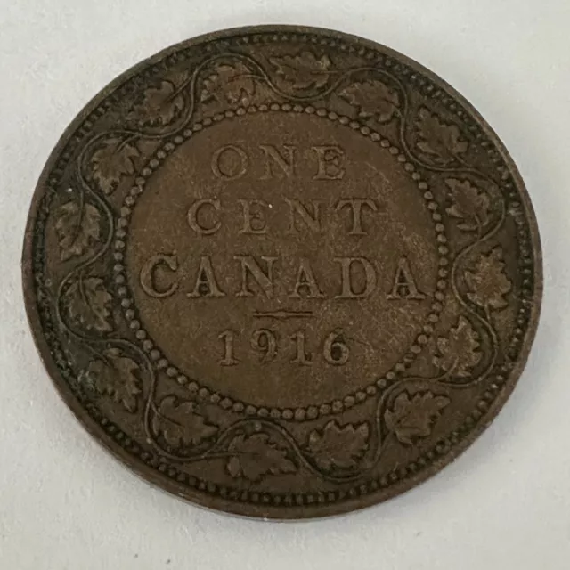 Canada Large One Cent WWI 1916 Bronze Coin 1¢ Penny KM# 21 King George V DEI GRA 3