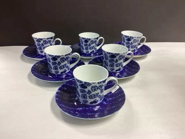 BLOCK ~ Bidasoa Spain ~ Lot of 6 ~ Demitase Cup & Saucer Sets ~ VARIANCE pattern