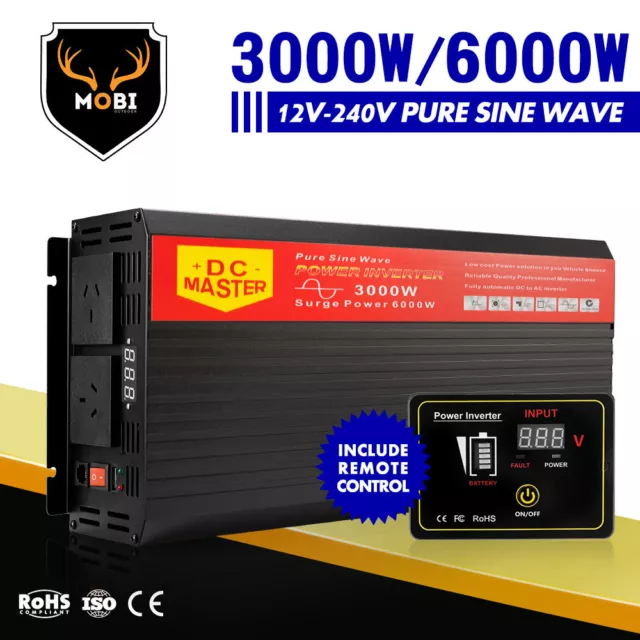 MOBI Pure Sine Wave Power Inverter 3000W 6000W 12V To 240V Caravan Camping Boat