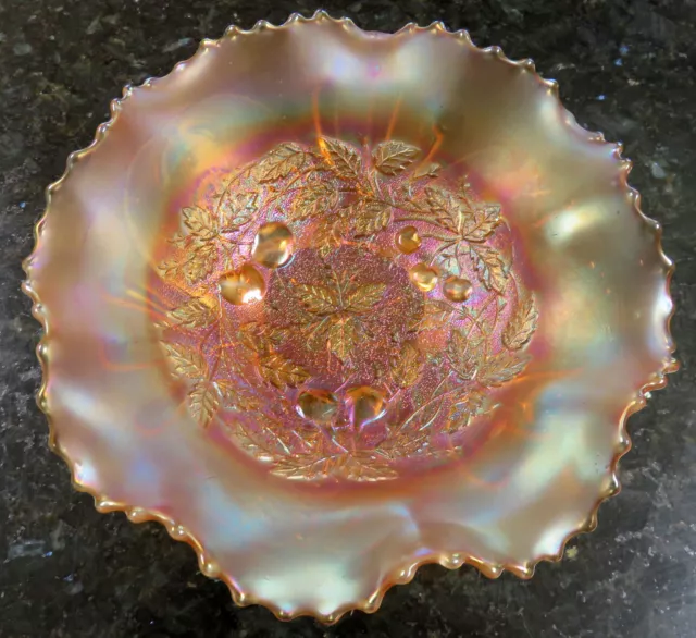 Northwood STIPPLED THREE FRUITS MEDALLION Pastel Marigold Spat Footed Bowl c1908 2