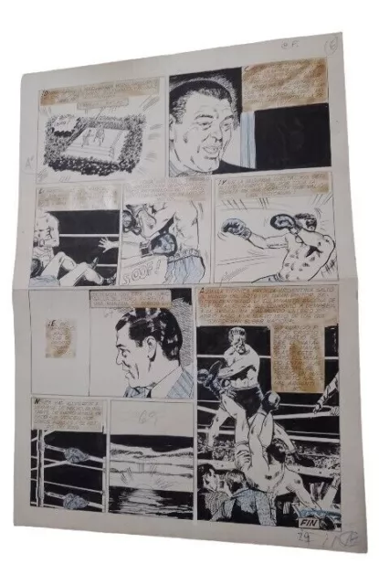 Oscar CAROVINI ORIGINAL ART DEMPSEY & FIRPO COMIC End Page Boxing Argentina 1970