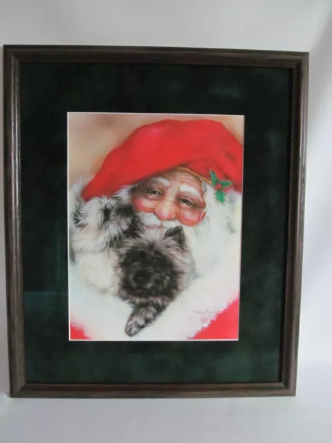 Terrier with Santa Limited Edition Christmas Art Print Framed