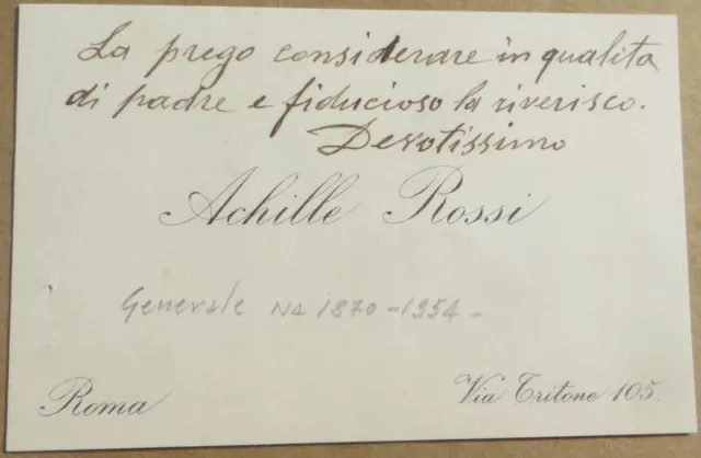 1920 Biglietto Autografo Generale Achille Rossi Militare Ufficiale