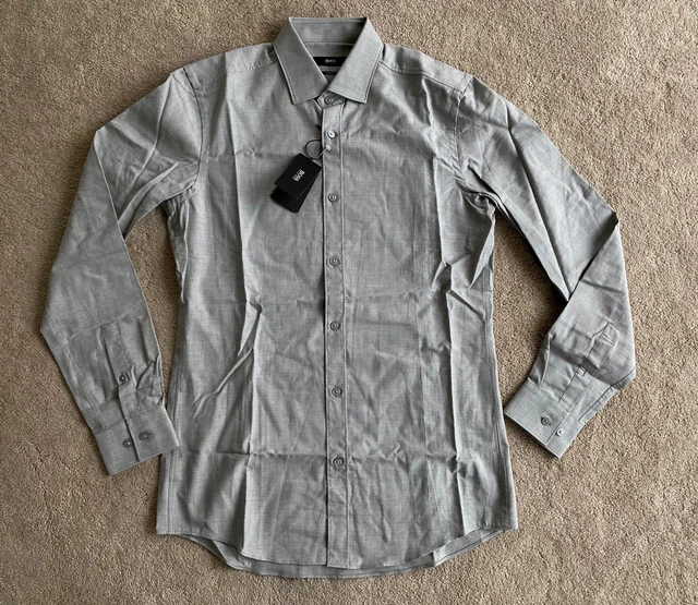 "Camicia Hugo Boss nuova Isaak grigia a colori aderente taglia 38 cm 15"""