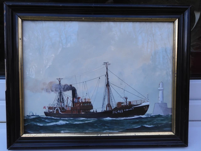 Aquarell des Geestemünder Fischdampfers EISENACH, Kennung PG469