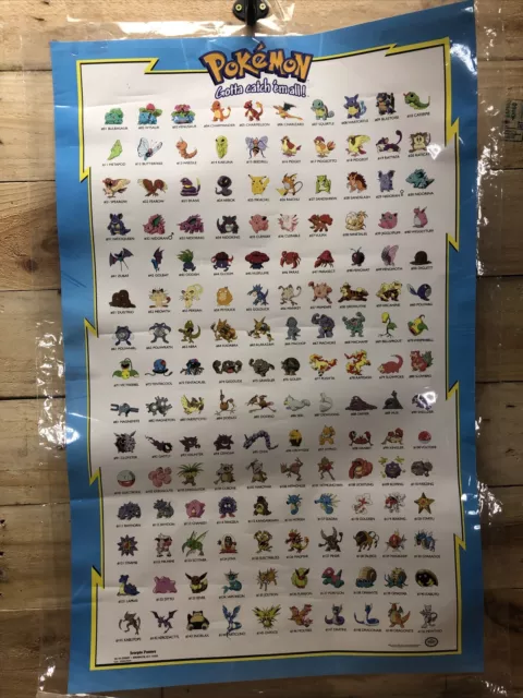 Pokemon Original 150 Characters Poster 22X34 Nintendo 1998 Gotta