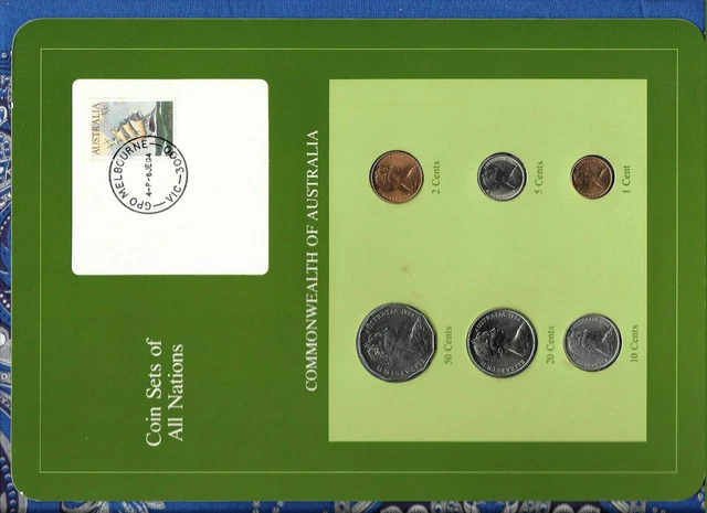 Coin Sets of All Nations Australia w/card UNC 50,20,10,5,2 cent 1984 1 cent 1983