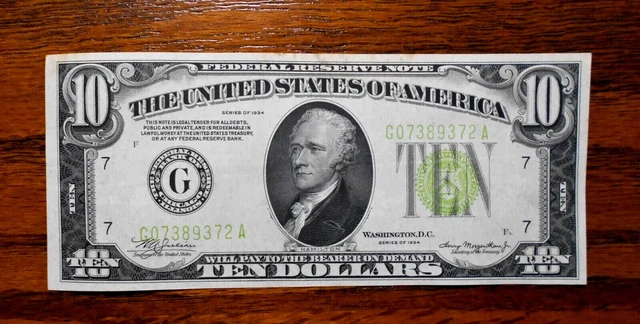 1934 $10 Federal Reserve Note 💲 Light Green ~ Chicago