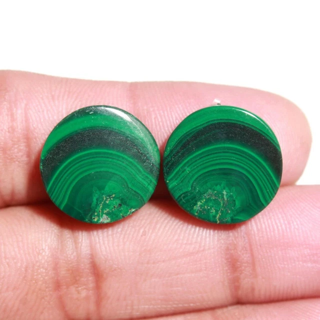 Paire de pierres précieuses malachite naturelles 15 mm Forme ronde Dos plat...