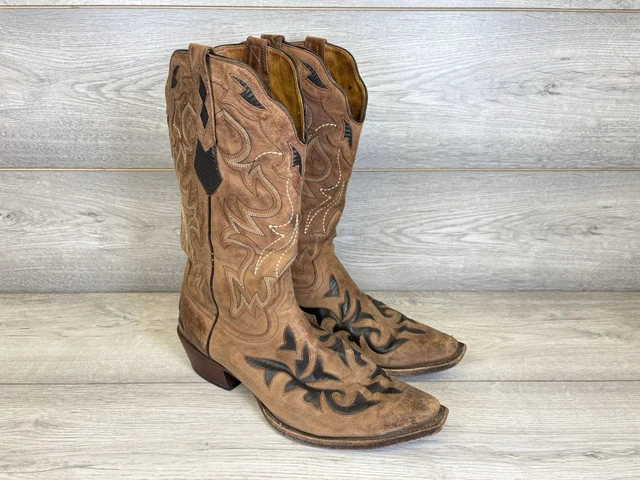 JOHNNY RINGO MENS Brown Leather Western Cowboy Biker Boots Size USA 11. ...