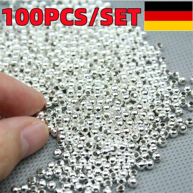 100 Stück 925 Sterling Silber runde Kugelperlen für die Schmuckherstellung 3MM
