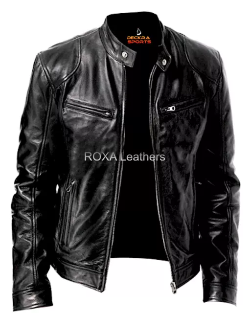 NEW Stylish Men Authentic Cow Hide Real Leather Jacket Handmade Black Biker Coat