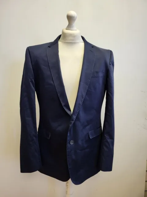 Kk409 Mens Feraud Cotton Blue 2 Piece Suit Jacket & Trousers Uk L/Xl W36 L32 C42