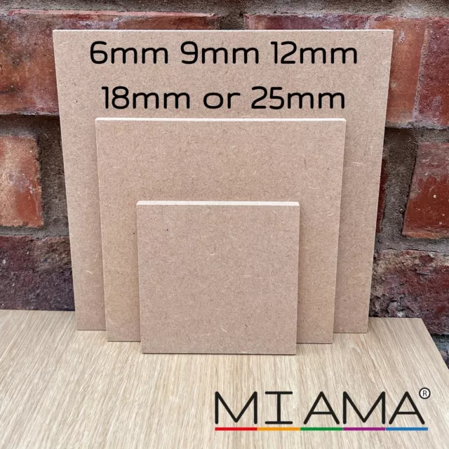 MIAMA MDF Square - Square Edge 6,9,12,18,25mm wooden shape 10-60cm 1,3 or 5 pack