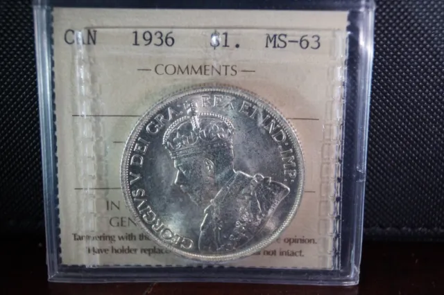 1936 Canada Coin - Silver Dollar - George V  - Iccs   Ms 63 -   Tn813
