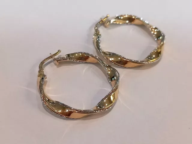 Orecchini anella cerchio donna/ragazza oro giallo e bianco 18 kt 750 % ritorte